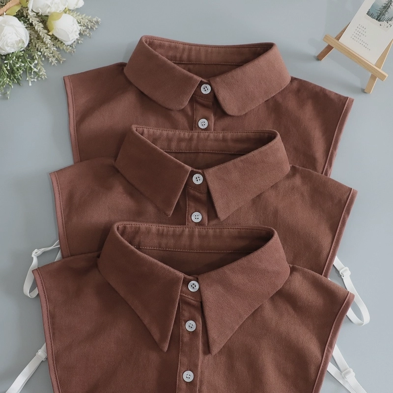 秋冬纯棉咖色复古假领子