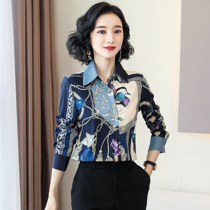 女知性京东购物商城官网高端轻奢真丝衬衫春秋印花桑蚕丝衬衣小衫