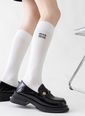 min系白色堆堆袜套秋冬款中长筒袜jk纯棉ins潮小腿袜纯棉配小皮鞋