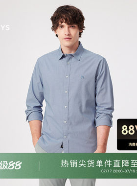 Hazzys哈吉斯春夏男士休闲长袖衬衣外套上衣时尚潮流舒适衬衫
