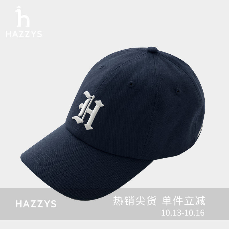 Hazzys哈吉斯藏青色时尚刺绣休闲运动棒球帽女士春夏缝制帽