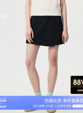Hazzys哈吉斯黑色运动短裤女士夏季时尚休闲舒适轻薄斜纹裤裙设计