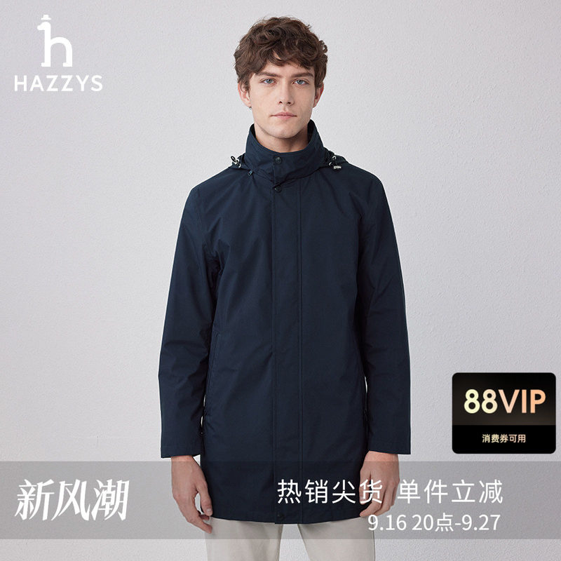 hazzys男士立领经典英伦风衣图片
