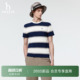 商场同款 条纹圆领宽松短袖 Hazzys哈吉斯2026夏季 男士 T恤 新款