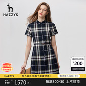 新款 连衣裙女夏季 气质收腰显瘦品牌裙子 格子衬衫 Hazzys哈吉斯短袖