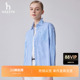上衣时尚 衬衫 休闲衬衣 条纹廓形女士纯棉长袖 Hazzys哈吉斯春秋季