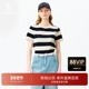 Hazzys哈吉斯横条纹宽松圆领T恤女士休闲通勤短袖 活力纯棉上衣