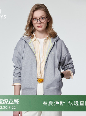 【春季甄选】Hazzys哈吉斯连帽拉链卫衣女士时尚通勤休闲外套上衣