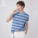 潮流通勤上衣 休闲T恤男条纹圆领撞色短袖 Hazzys哈吉斯夏季 男装