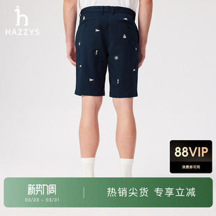 图案时尚 休闲裤 潮流裤 Hazzys哈吉斯夏季 百搭下装 纽扣短裤 装 男士