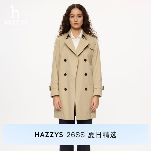 【商场同款】Hazzys哈吉斯经典中长款双排扣风衣女2026年春季上衣
