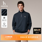 复古撞色明线休闲纯棉长袖 Hazzys哈吉斯男秋季 T恤 半拉链卫衣