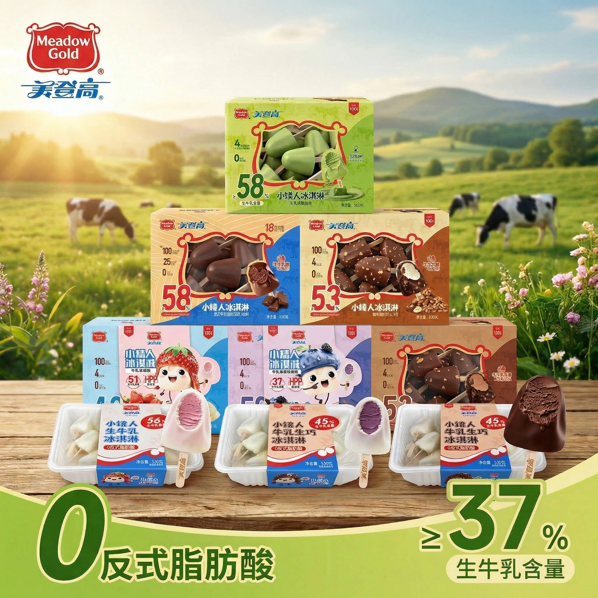 美登高小矮人冰淇淋生牛乳生巧香草莓柠檬桑葚蓝莓味儿童雪糕360g