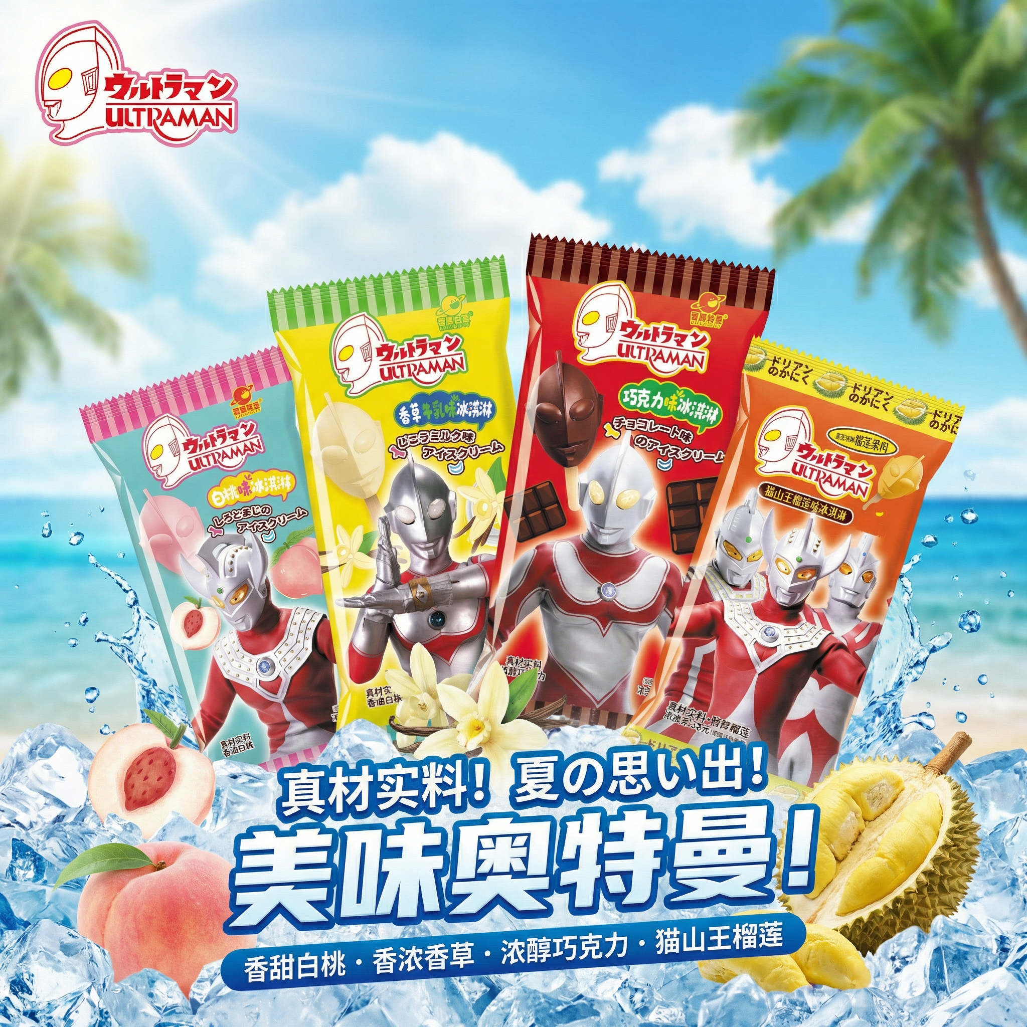 零晨食空奥特曼香草白桃巧克力口味冰淇淋雪糕包邮