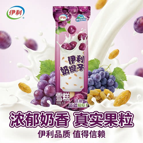 【20支】包邮伊利奶提子冰淇淋雪糕 65g葡萄干牛奶味口味怀旧冷饮