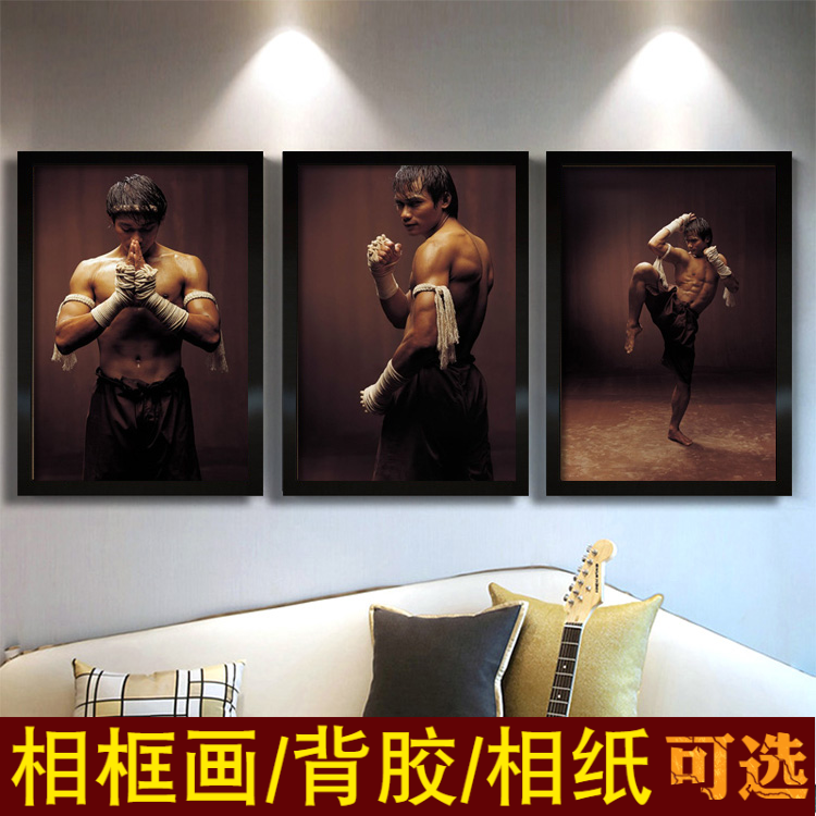 泰拳托尼贾海报泰国搏击格斗武术武打功夫健身肌肉男装饰画实木框