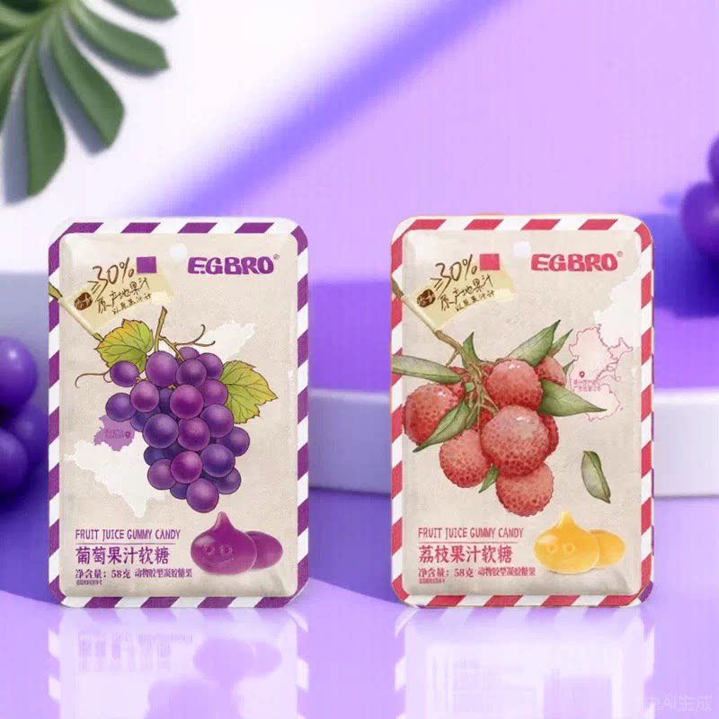 临期特价 八金哥果汁软糖造型凝胶糖果添加纯果汁荔枝葡萄味58g