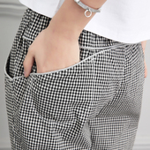 女2025新款 长裤 哈伦裤 大码 格子裤 松紧腰薄款 休闲萝卜裤 宽松九分裤