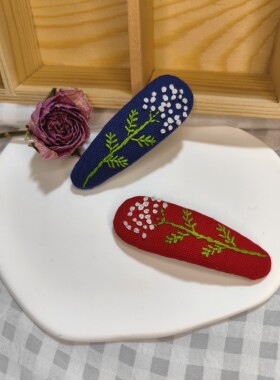 【木木子】纯手工刺绣花草定制BB夹边夹脑后夹碎发夹发卡刘海夹