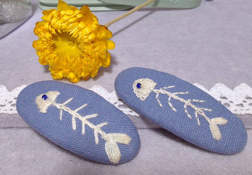 【木木子】纯手工刺绣可爱鱼骨发夹刘海夹碎发夹后脑勺BB夹掰掰夹