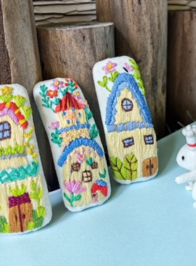 【木木子】纯手工个性刺绣卡通房屋发夹可爱头饰复古发卡发饰BB夹