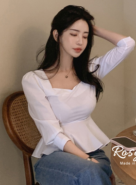 Rose欧尼 韩国代购Dearest！满满的少女感 收腰修身纯色衬衫