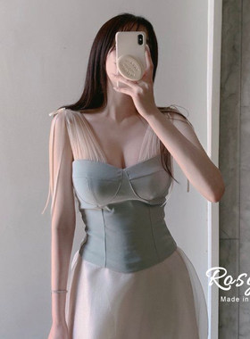 网纱拼接短款显瘦吊带背心女