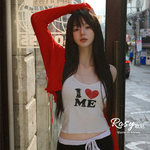 套装 Rose欧尼 开衫 风爱心印花吊带背心 女 韩国代购