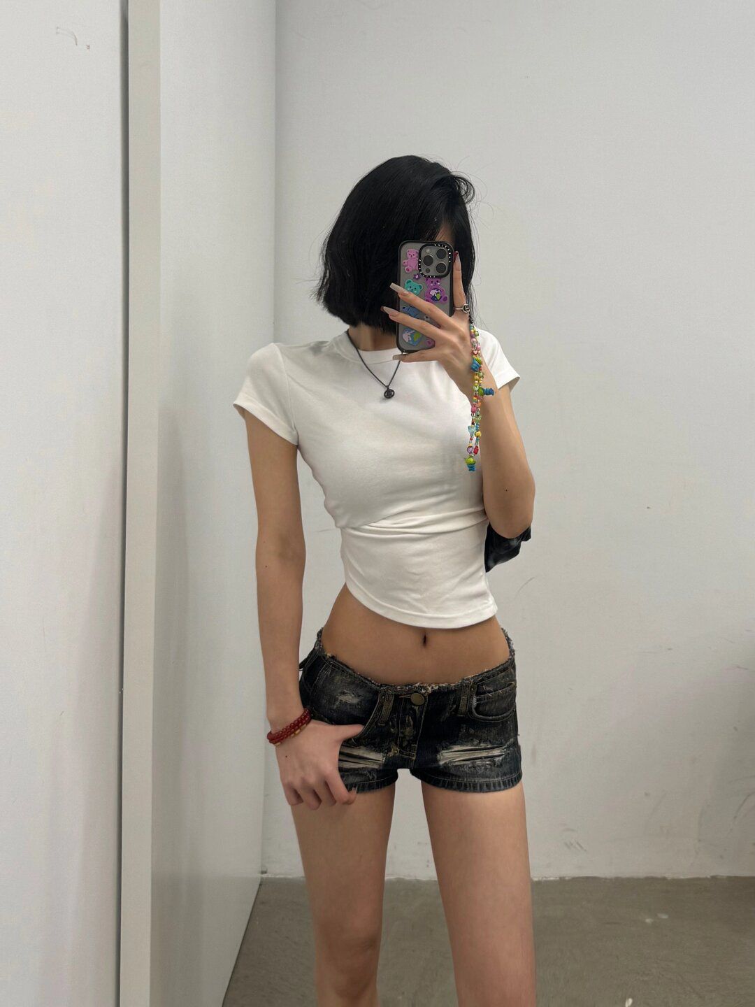 低腰包臀复古短裤烫金水洗