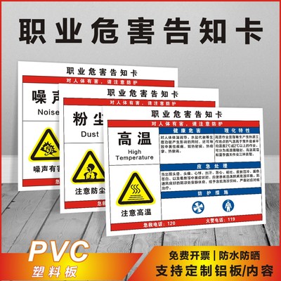 粉尘高温噪声职业病危害告知牌卡