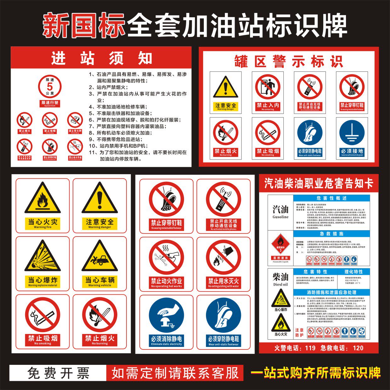 加油站安全警示标识牌新国标全套进站须知罐区卸油操作规程岗位应急处置措施油库重地禁止烟火提示标示牌