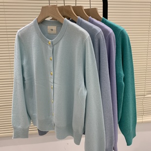 毛衣软糯洋气百搭女 针织开衫 韩系新款 全羊毛egg圆领单排金扣长袖