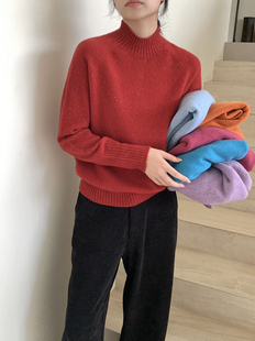 气质百搭上衣潮W 毛衣时尚 203韩系秋冬新款 100羊毛圆领彩点针织衫