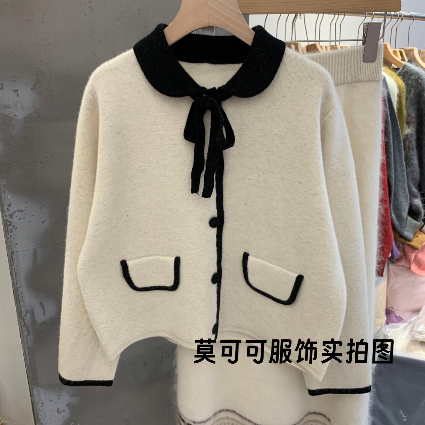 小香风娃娃领蝴蝶结针织开衫