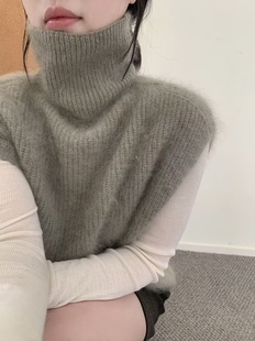 韩系新款100%羊毛高领无袖针织马甲女软糯洋气百搭温柔风毛衣背心