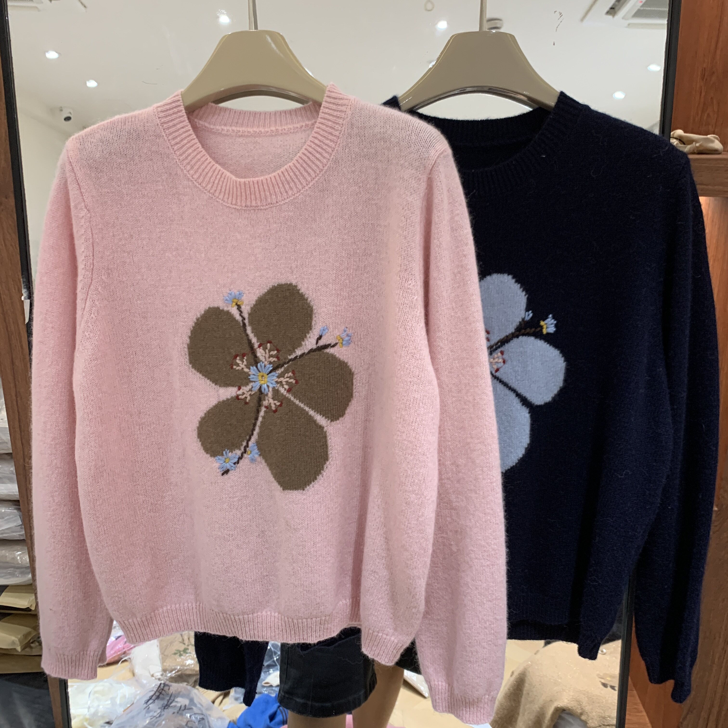 ins风韩系软糯大花提花针织衫