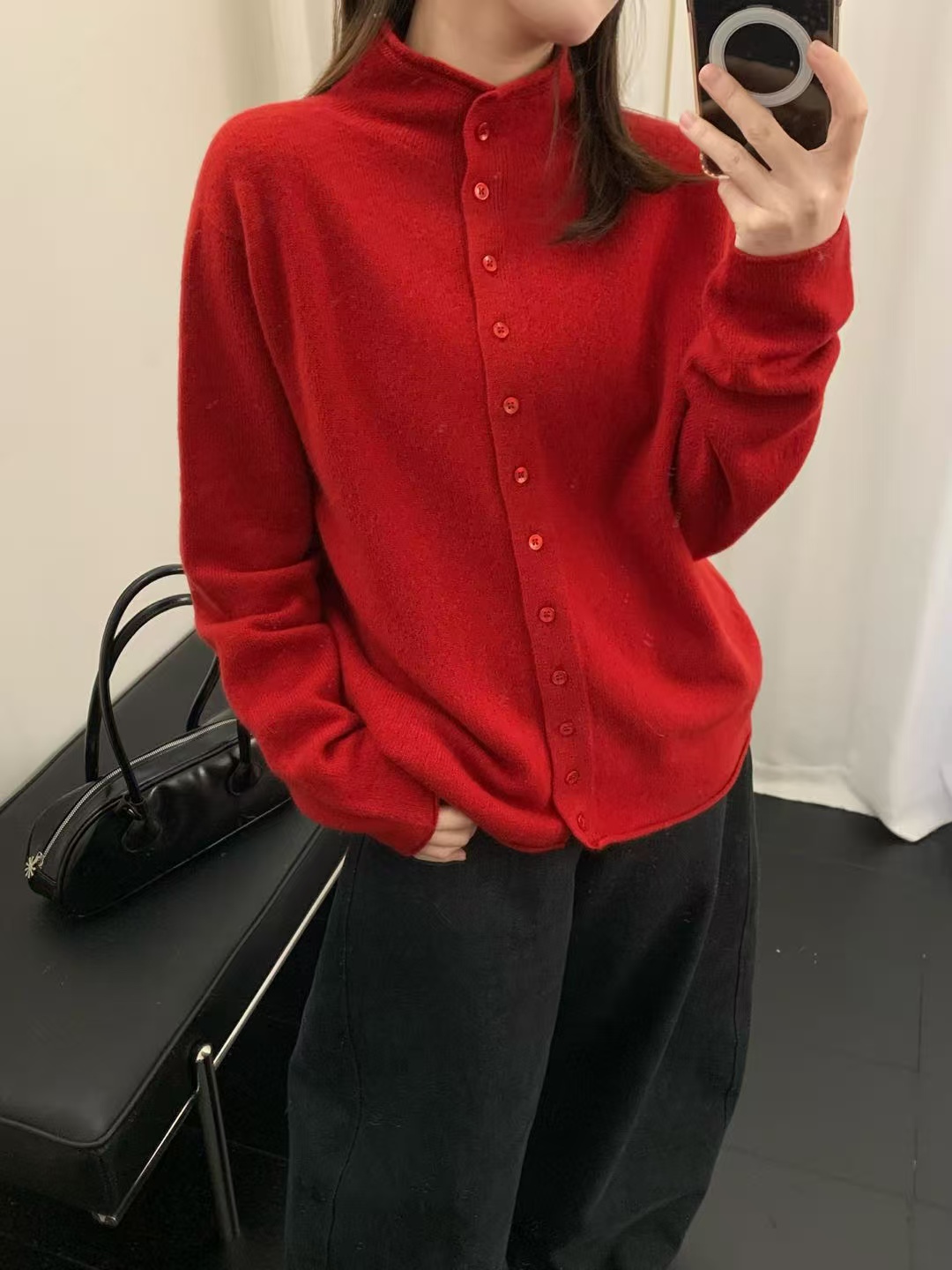 韩系新款半高领单排扣针织衫毛衣