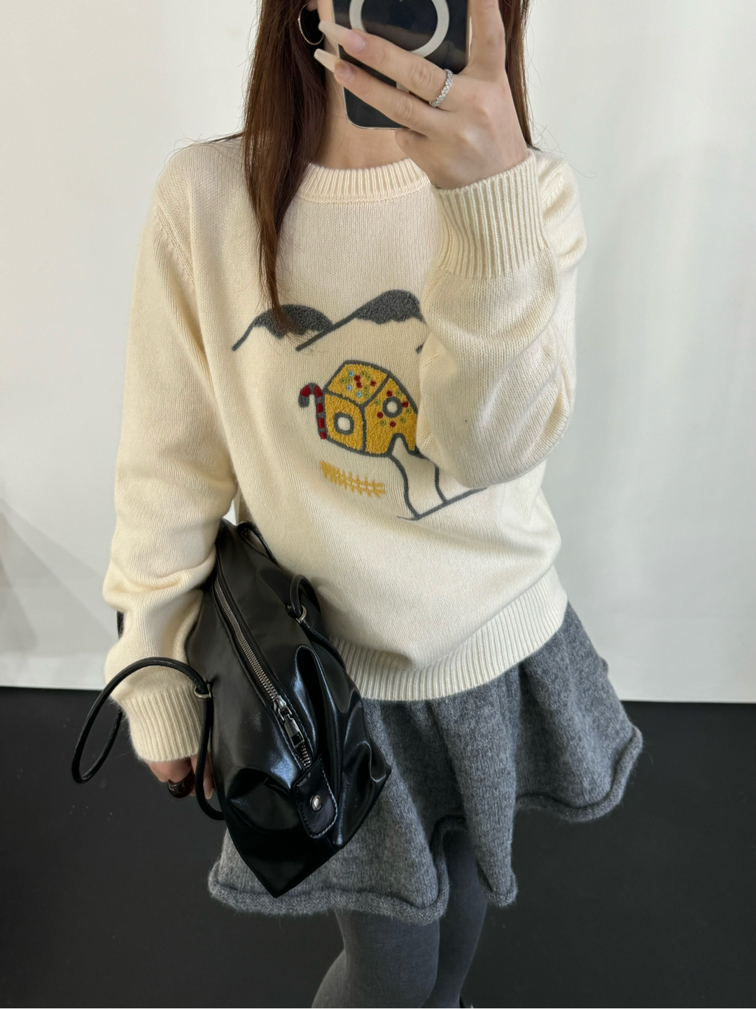 韩系新款圆领卡通提花针织衫女软糯洋气百搭慵懒风套头毛衣M83086