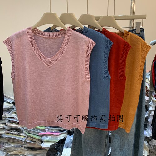 V领镂空设计显瘦百搭薄款针织衫
