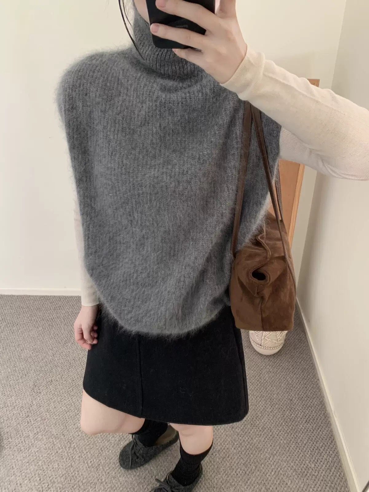 韩系新款高领羊毛拉毛针织马甲无袖背心女软糯洋气百搭上衣M861