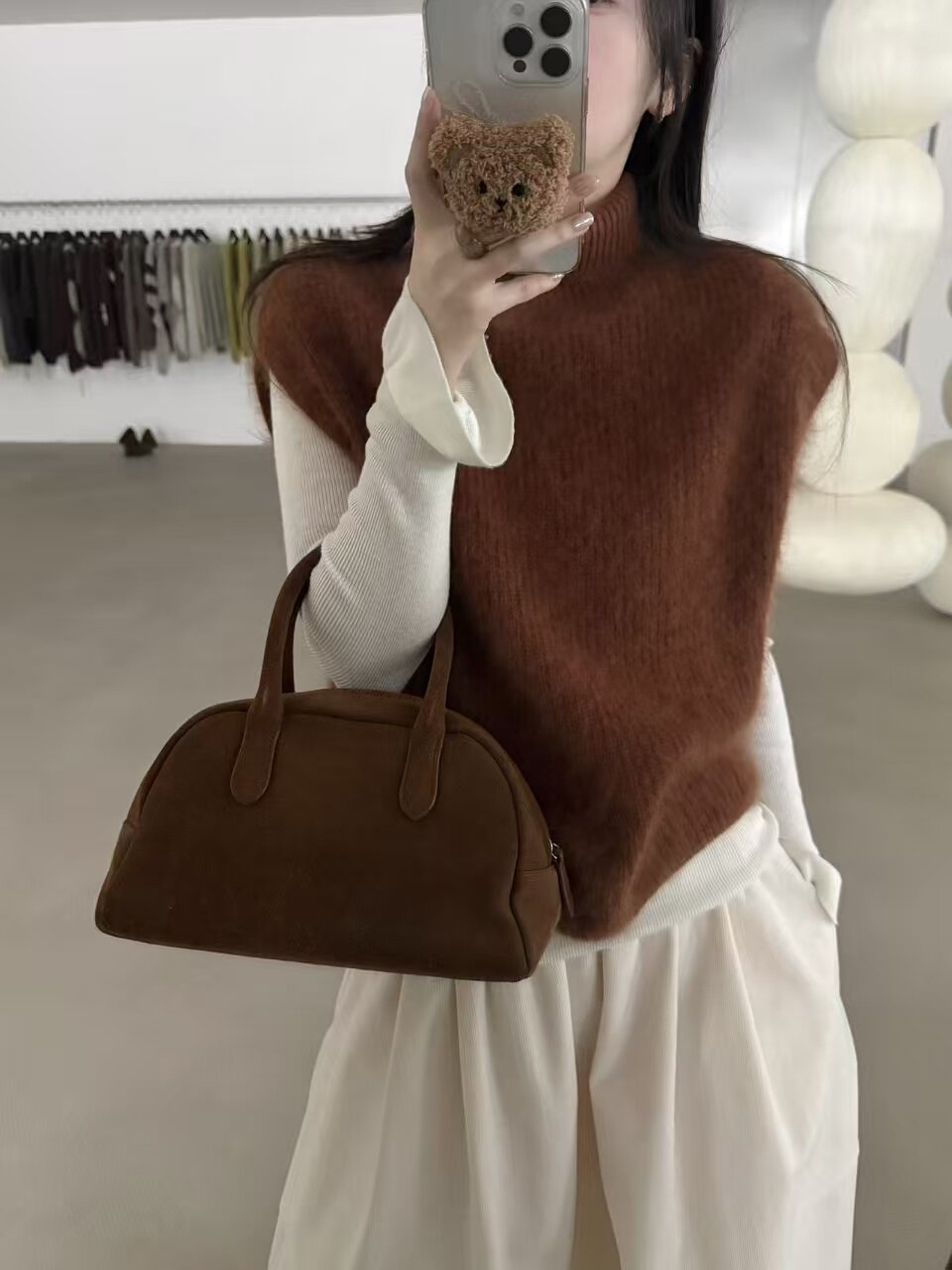 韩系新款高领羊毛拉毛针织马甲无袖背心女软糯洋气百搭上衣M861