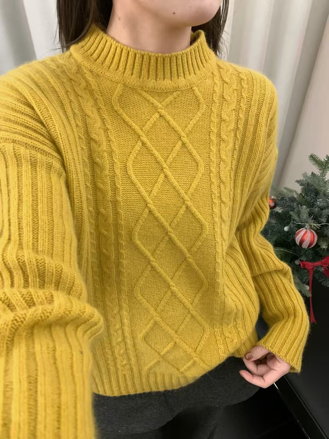 韩系新款半高领麻花菱形格针织衫女软糯洋气百搭套头毛衣2739