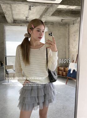 26早春新款圆领铁片坑条针织衫女软糯洋气百搭上衣M86018