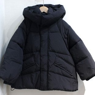 童装儿童冬季男女孩简约黑色带帽羽绒服学生青少年90白鸭绒中长款