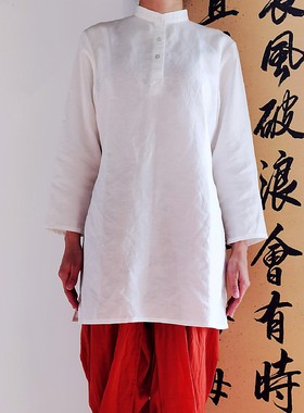 瑜伽谷仓印度传统瑜伽服古典女白色棉麻昆达里尼禅修哈他isha上装