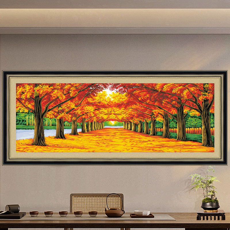新款风景画十字绣黄金满地客厅大幅满绣手工自己刺绣装饰挂画线绣