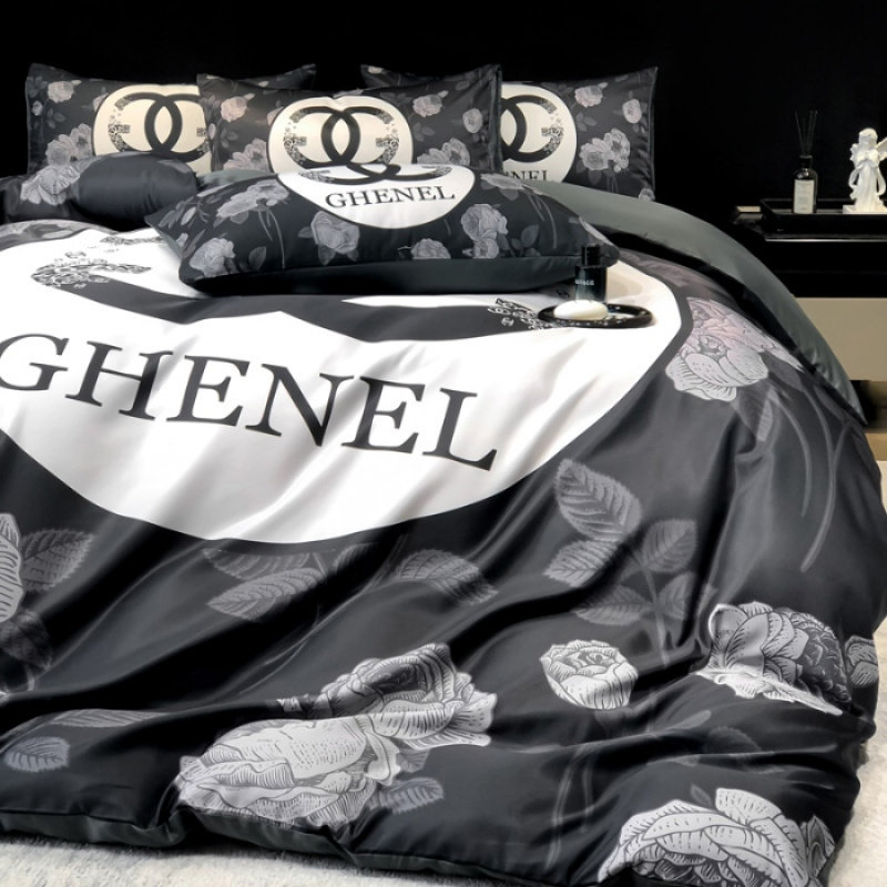 轻奢潮牌新款印花水洗真丝四件套夏季冰丝被套床单床品床上用品