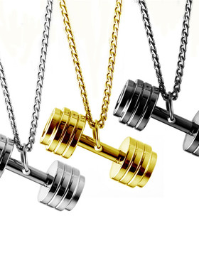 欧美时尚哑铃钛钢项链