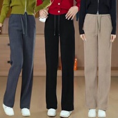 秋冬窄版 新 高腰显瘦休闲宽松百搭加绒加厚直筒裤 阔腿裤 女2024新款