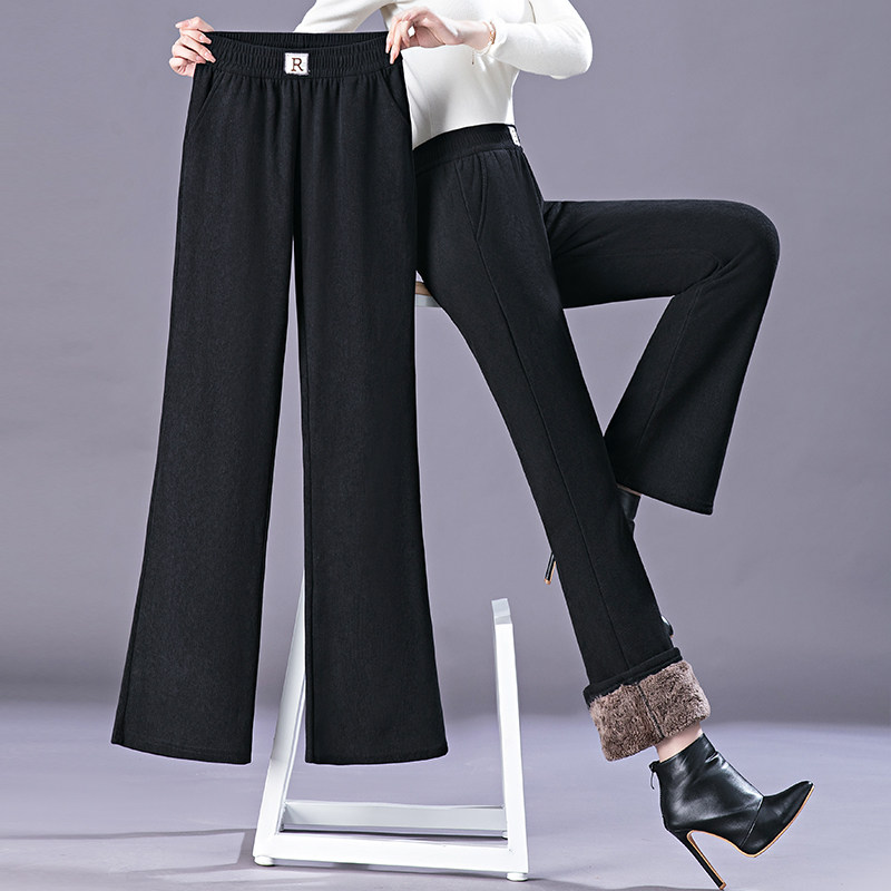 春秋加厚灯芯绒喇叭裤女新款加绒加厚宽松显瘦垂感条绒直筒妈妈裤